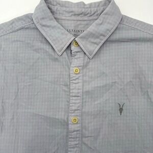 Allsaints Men's Short Sleeve Gray Check Button Down M Casual Modal Blend Shirt